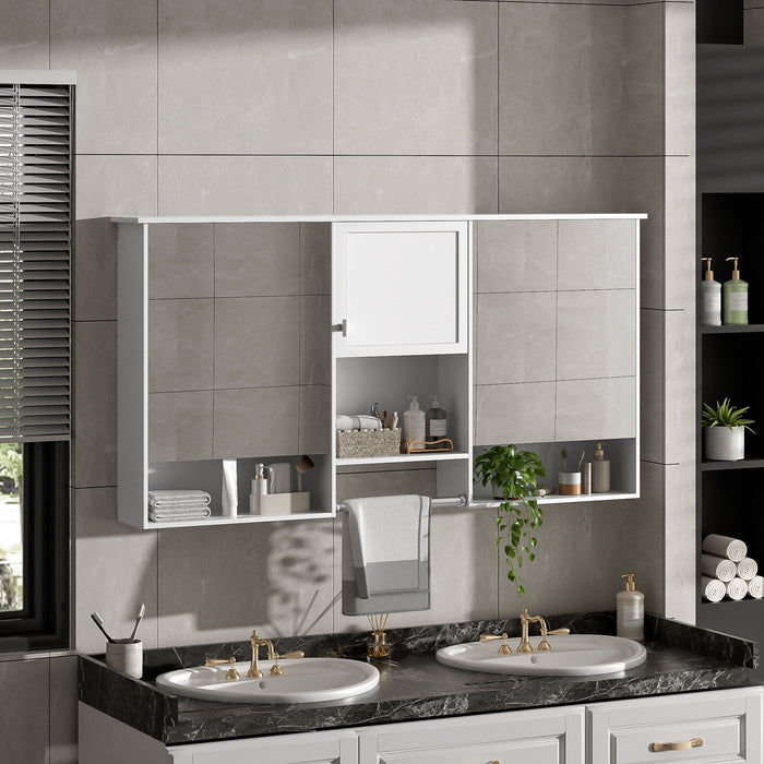 Wall-Mount 3-In-1 Mirror Cabinet With Adjustable Shelf, Soft-Closing Hinges, Rectangular Design - White