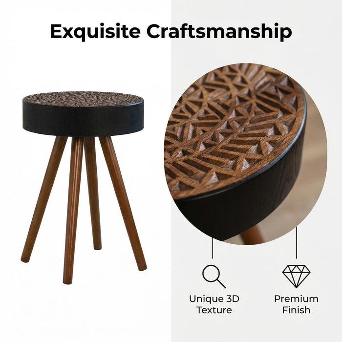Round Coffee Table With Carved Top For Living Room