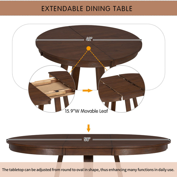 Dining Set With Leaf Round Table And 4 Upholstered Chairs