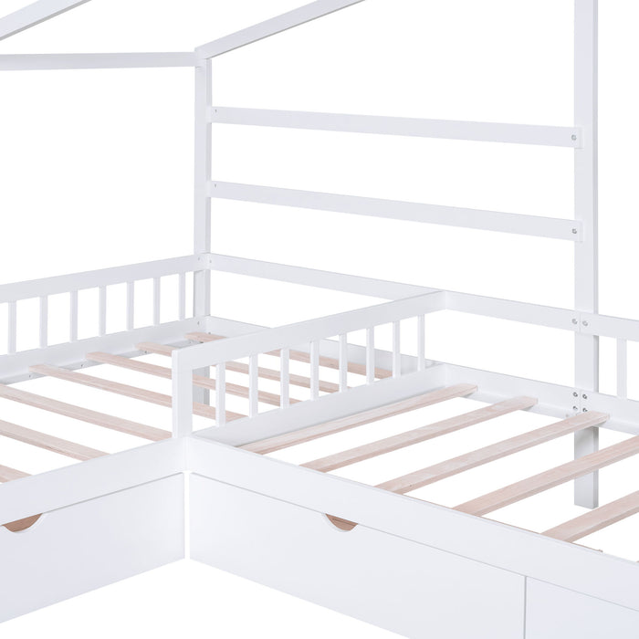 L Shape Platform Bed With 3 Storage Drawers