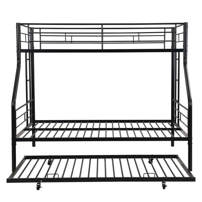 Twin Over Full Modern Metal Bunk Bed With Trundle - Black