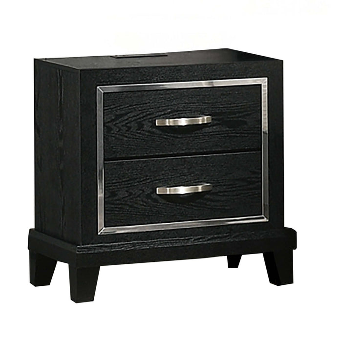 Nightstand With USB Port, Tapered Legs - Black