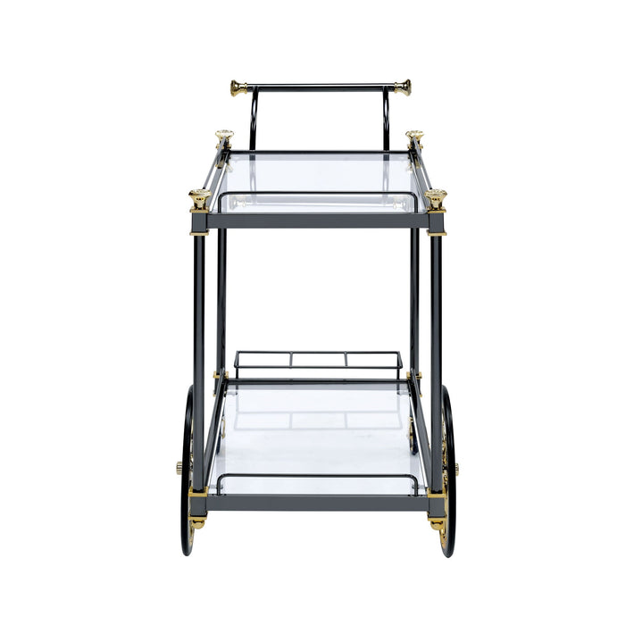 Cyrus - Clear Glass Serving Cart - Black / Gold