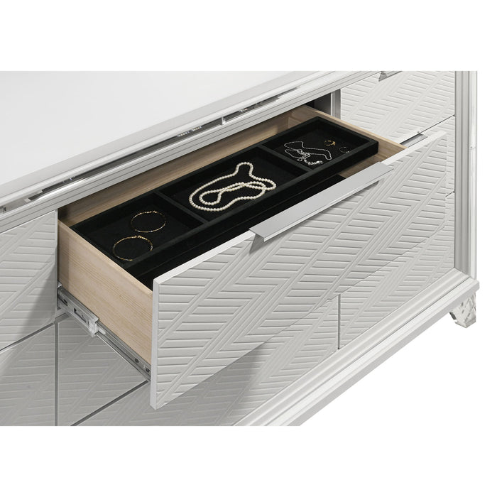 9 Drawer Dresser With LED Mirror, Touch Activated Lighting - White