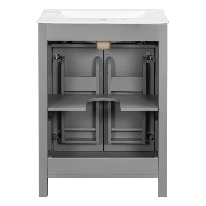 Bathroom Vanity With Ceramic Sink, Soft Close Doors, Flip Drawer, Double Layer Door Shelves