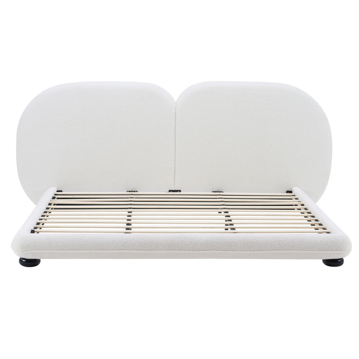 King Size Upholstered Platform Bed With Split Headboard - White