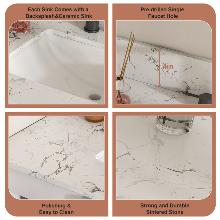 37" Bathroom Vanity With Artificial Marble Carrara Top, Multi Functional Cabinet With Doors And Drawer - White