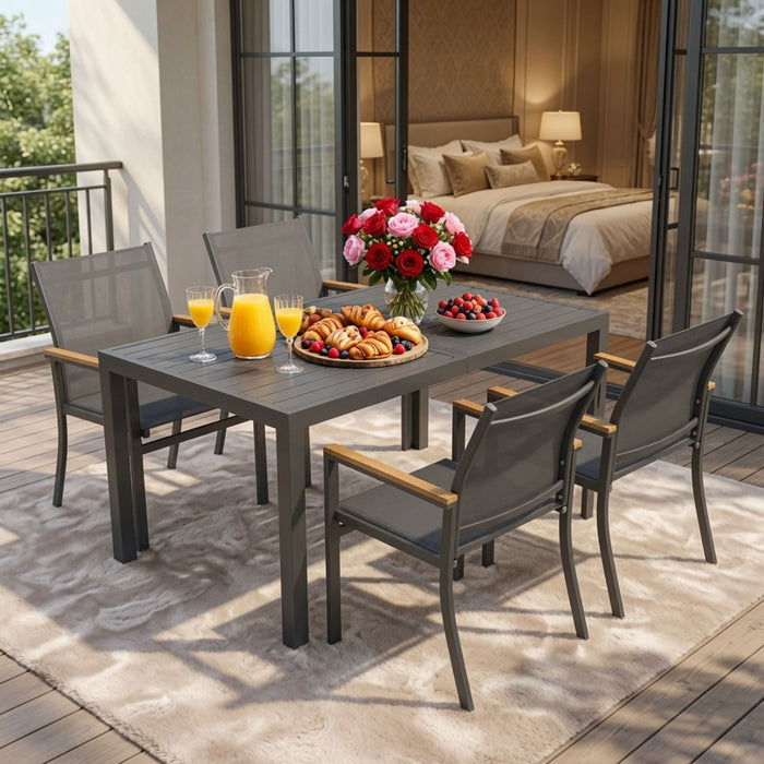 5 Piece Gray Aluminum Patio Dining Set With Textilene Chairs For Outdoor Use