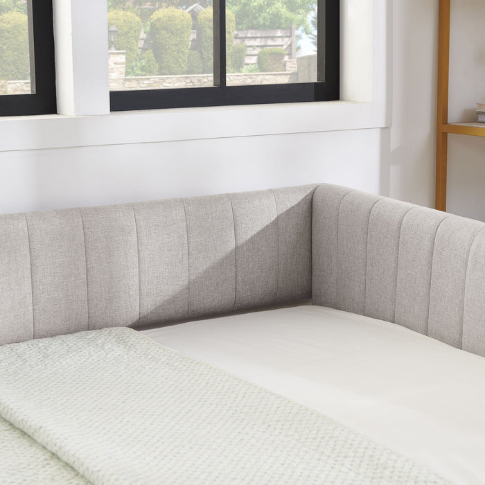 Upholstered Daybed With Trundle With Vertical Stripes