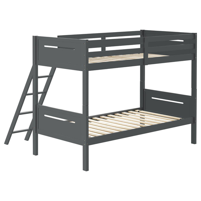 Bunk Bed With Built In Ladder, Safety Guardrails And Angled Access Step