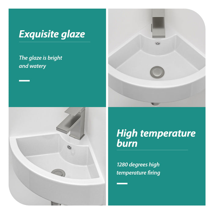 Triangle Porcelain Wall Mount Vessel Sink With Single Faucet Hole & Overflow - White