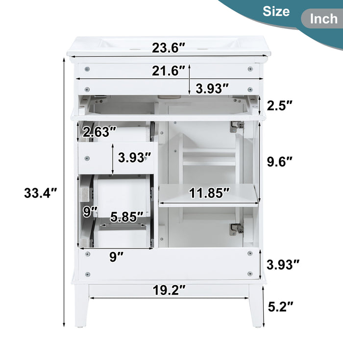 Modern Bathroom Vanity With Sink, Flip Drawer & 3 Drawers, Soft Close Hinges, Adjustable Shelf