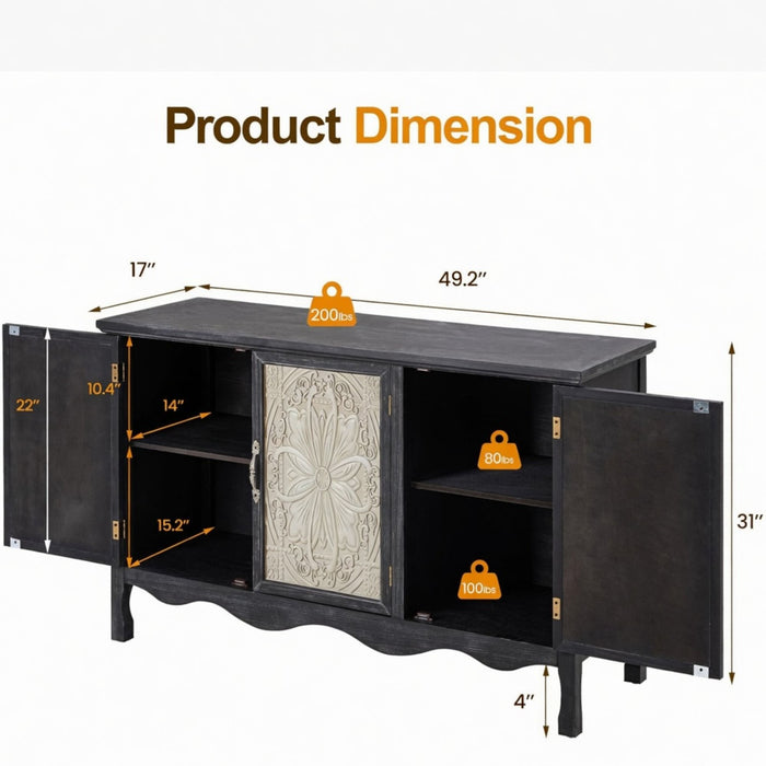 3 Door Sideboard Buffet Cabinet With Storage - Black