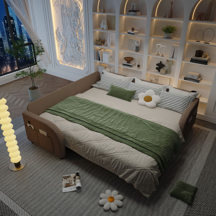 L-Shaped Couch With Pull-Out Bed, Oversize Convertible Sleeper Sofa With Side Pocket & USB Port