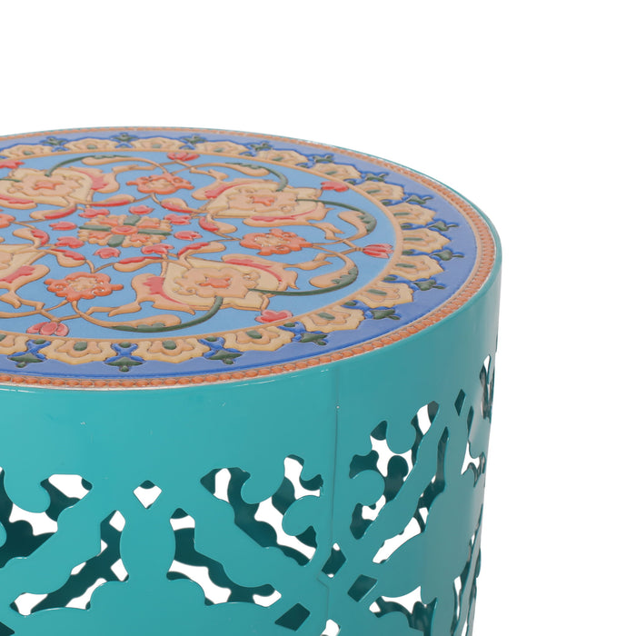 Airy - Outdoor Side Table With Lace Cut Design And Metal Frame