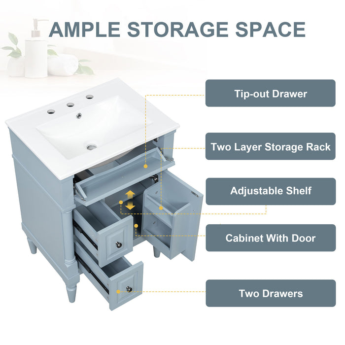 Freestanding Bathroom Vanity With Sink, Adjustable Shelf & Flip Drawer