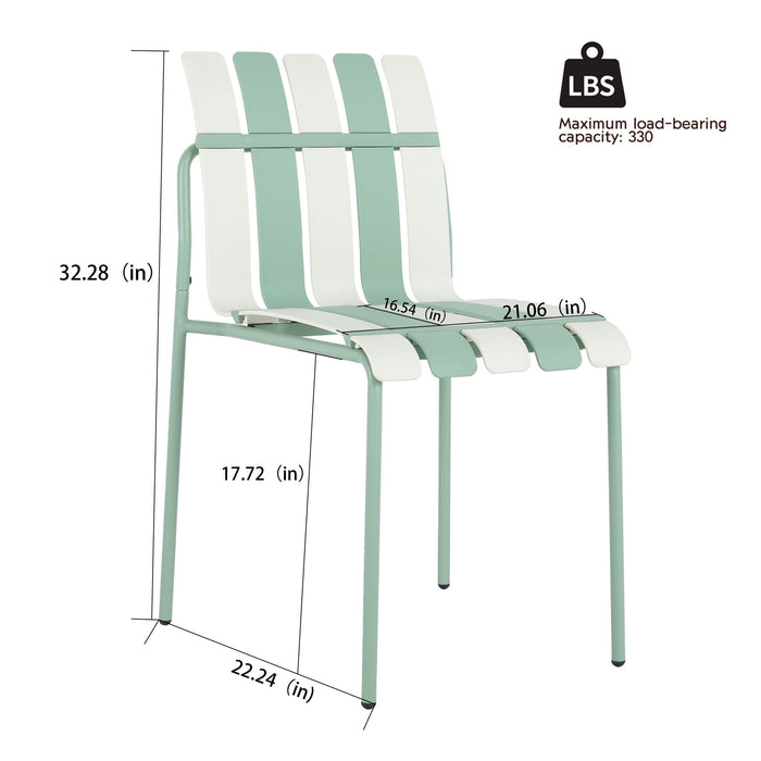 4 Piece Set Of Color Block Designed Single Chairs & Round Table - Cream White / Haze Green / White