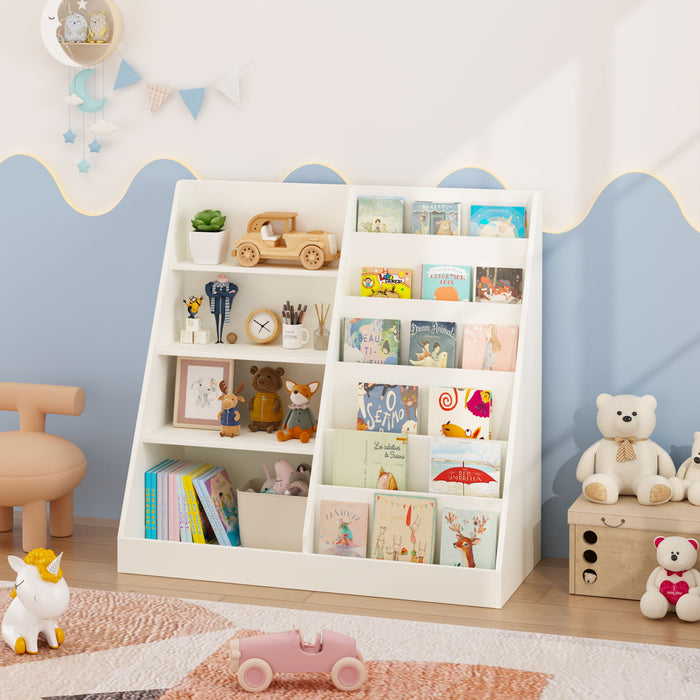 Bookshelf And Toy Storage Organizer, 4 Tier Bookcase With Display Stand For Playroom