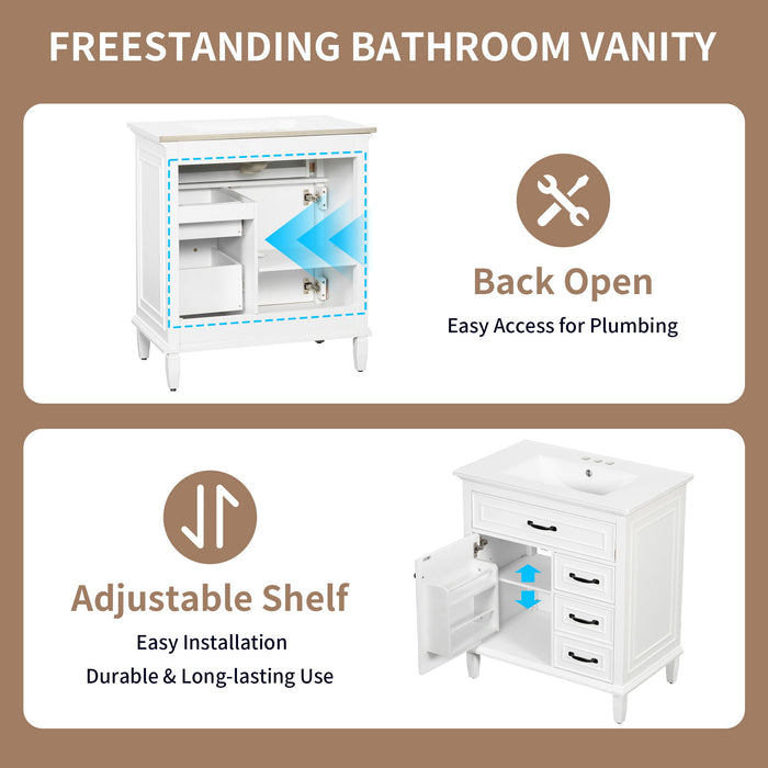 Bathroom Vanity With Sink Top, Flip Drawers, Adjustable Shelf