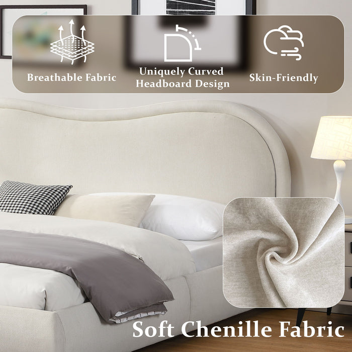 Upholstered Platform Bed Frame With Curved Headboard