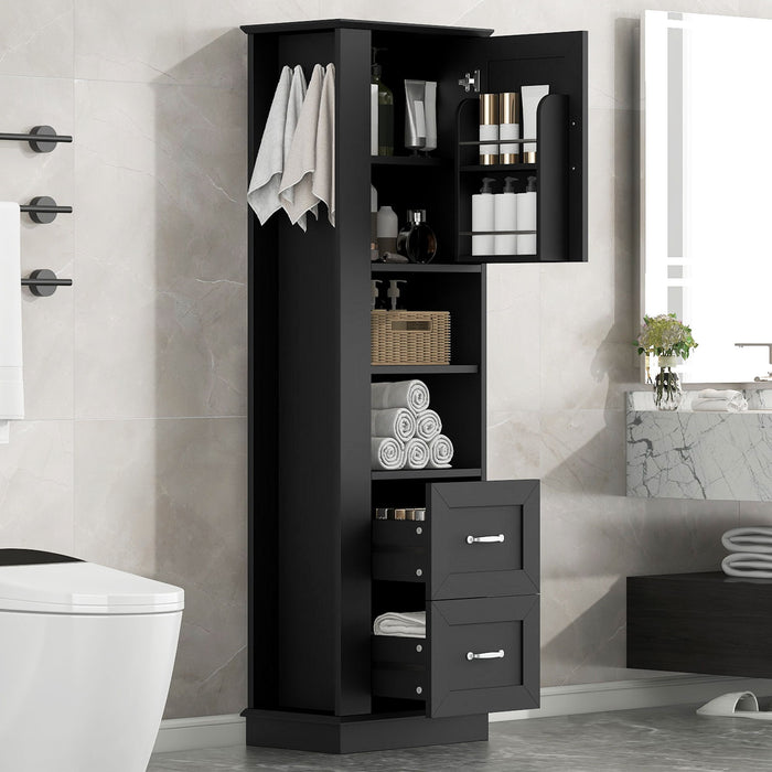 Freestanding Bathroom Storage Cabinet With Adjustable Shelves And Side Hooks Board, Rectangle Design