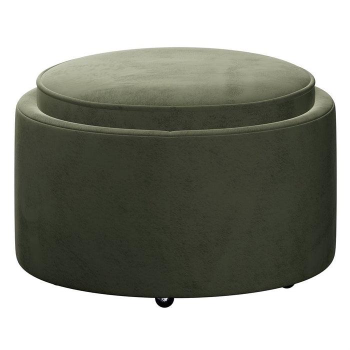 Casey - Reversible Tray Top Storage Ottoman With Polyester Velvet, Hidden Storage And Castors - Moss Green