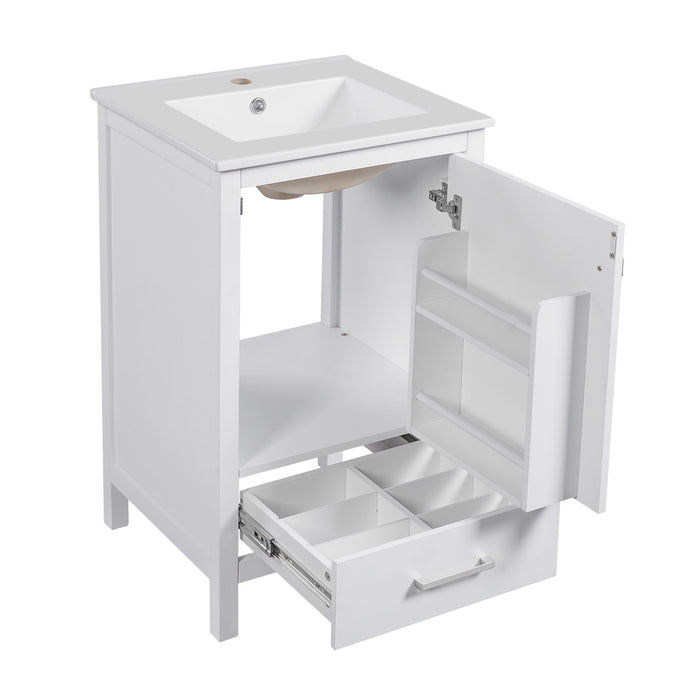 Bathroom Vanity With Ceramic Sink, Soft Close Drawers, Door Organizer, Divider Drawer, Adjustable Foot Pads