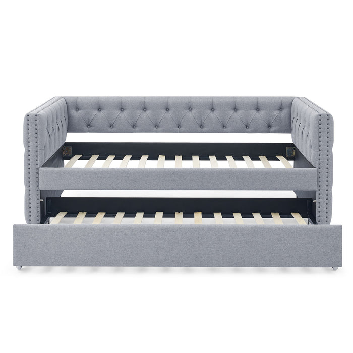 Inspired Upholstered Daybed With Trundle, Button Tufted