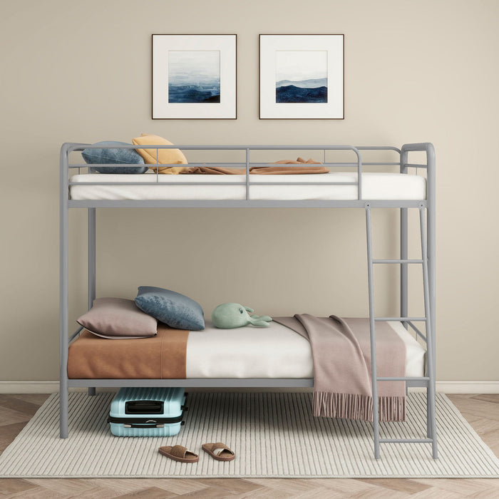 Long Beach - Twin Over Twin Bunk Bed With Built In Guardrails And Angled Ladder - Silver