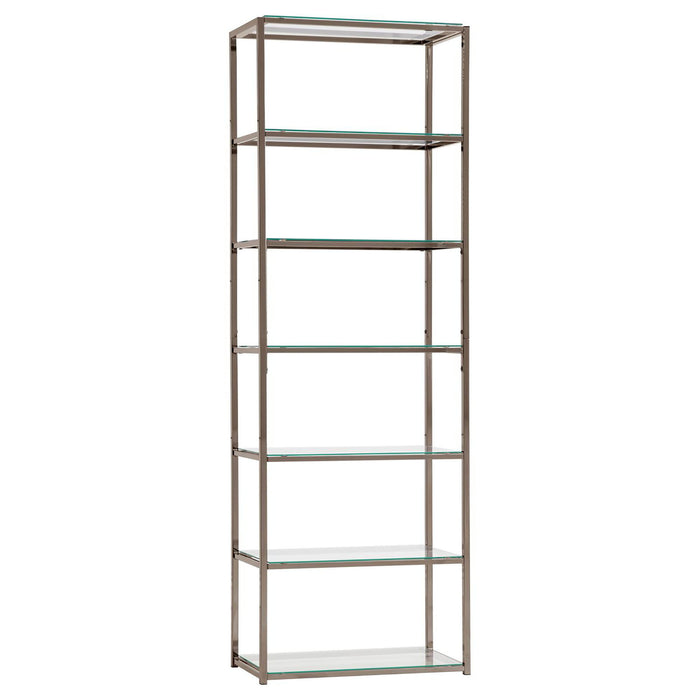 6 Tier Bookcase With Tempered Glass Shelves - Black / Nickel