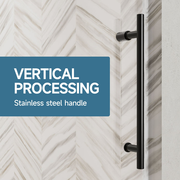 Frameless Single Sliding Shower Door With Soft Close, 5 / 16" Clear Nano Coated Tempered Glass, 60" X 60" - Matte Black