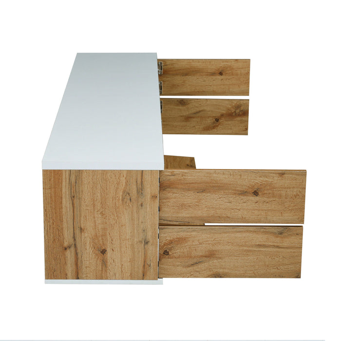 TV Stand, Entertainment Center With Deep Drawers, Cable Management & Soft Closing Hinges