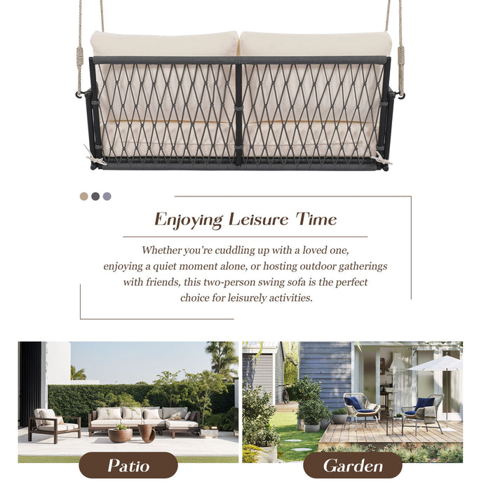 Outdoor Swing Sofa With Soft Cushions For Patio - Beige