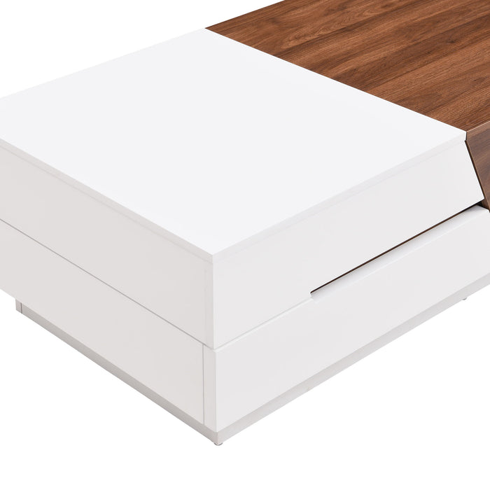 Extendable Sliding Top Coffee Table With Storage, Rectangle Shape - White / Walnut