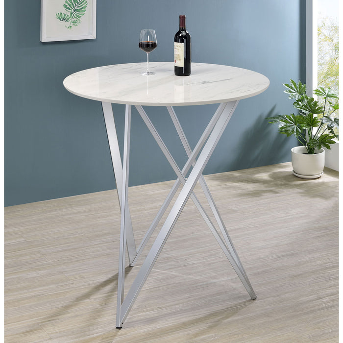 Halverson - Round Top Bar Table - White / Silver