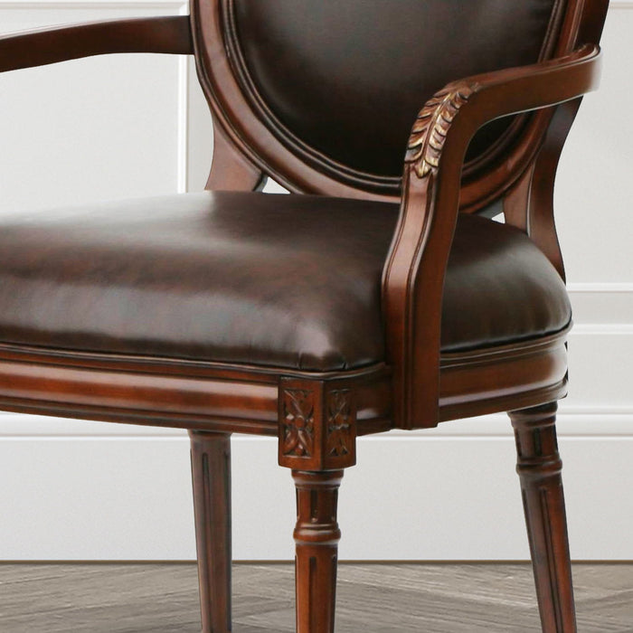 Benard - Traditional Oval Back Chair With Floral Carvings - Brown