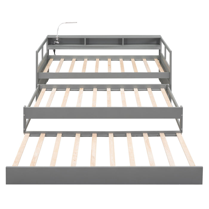 Daybed With 2 Trundles, 3 Storage Cubbies, Built In USB Charging Light