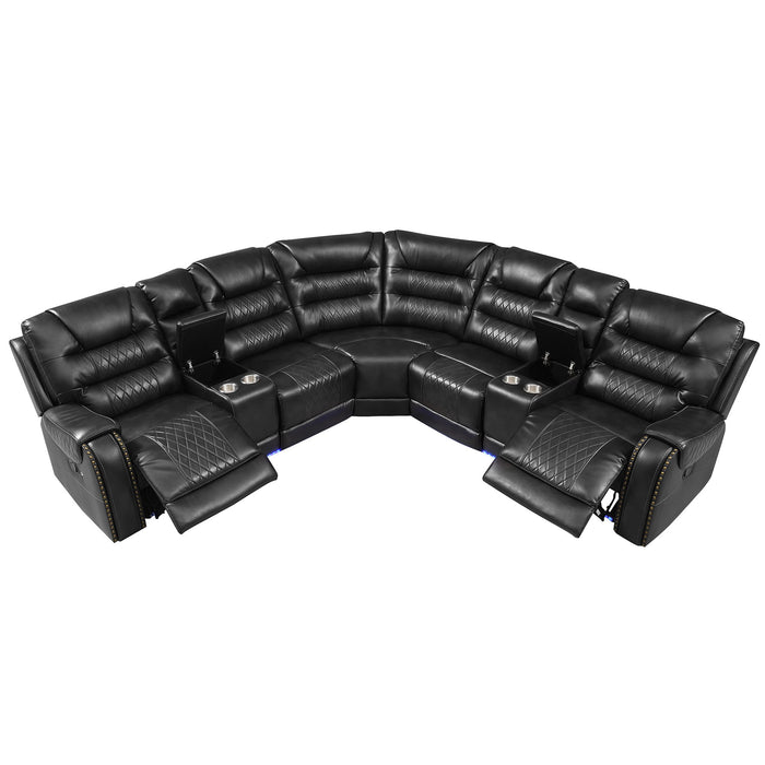 Manual Reclining Sectional Sofa Set, L Shaped Symmetrical Motion Sofa Corner Couch Sets With Storage Boxes, 4 Cup Holders And LED Light Strip For Living Room