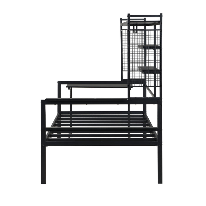 Daybed With Movable Desk, Grid, Shelves And Clothes Hanger