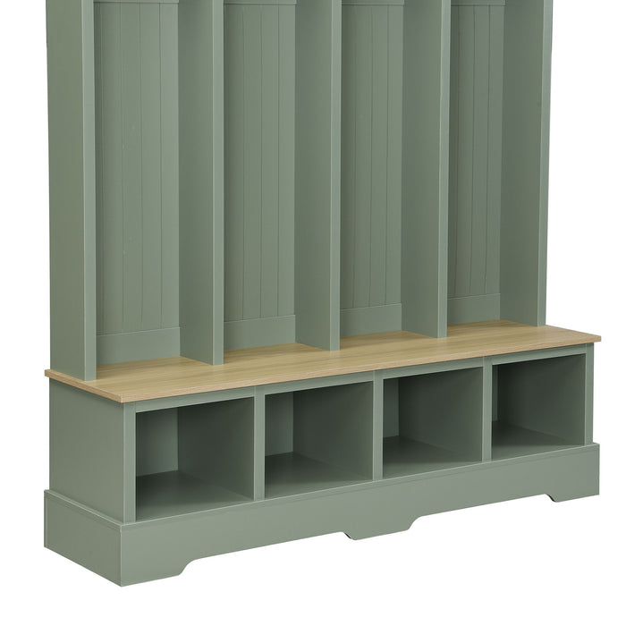 Hall Tree With 8 Hooks, Practical Entryway Bench With Open Compartments