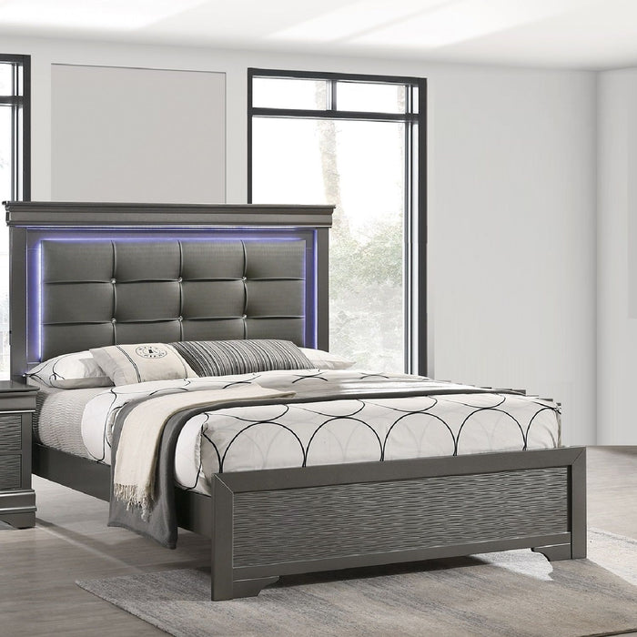 Bed With Square Button Tufting And LED Lights