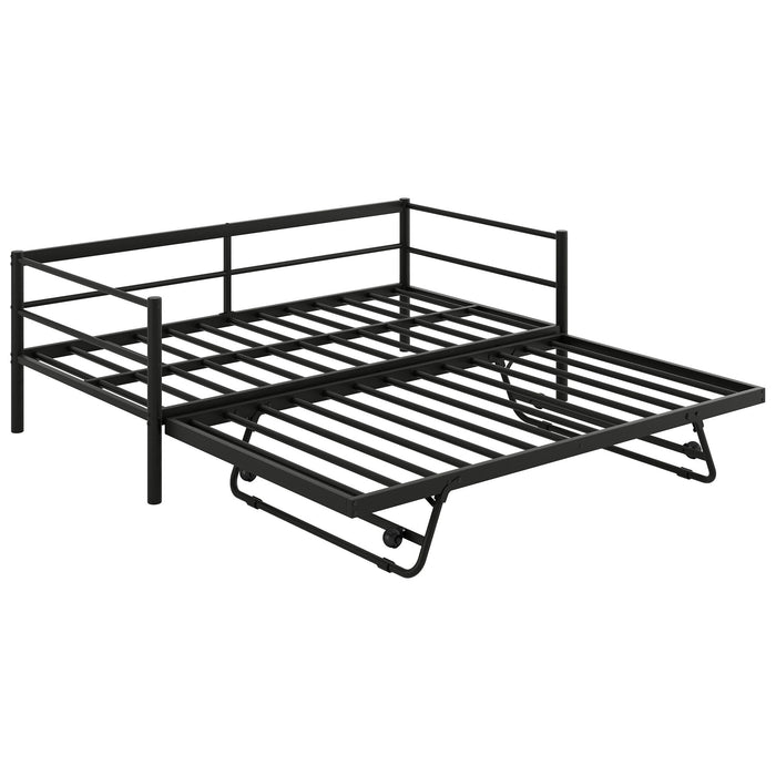 Industrial Metal Daybed With Adjustable Pop Up Trundle And LED Strip