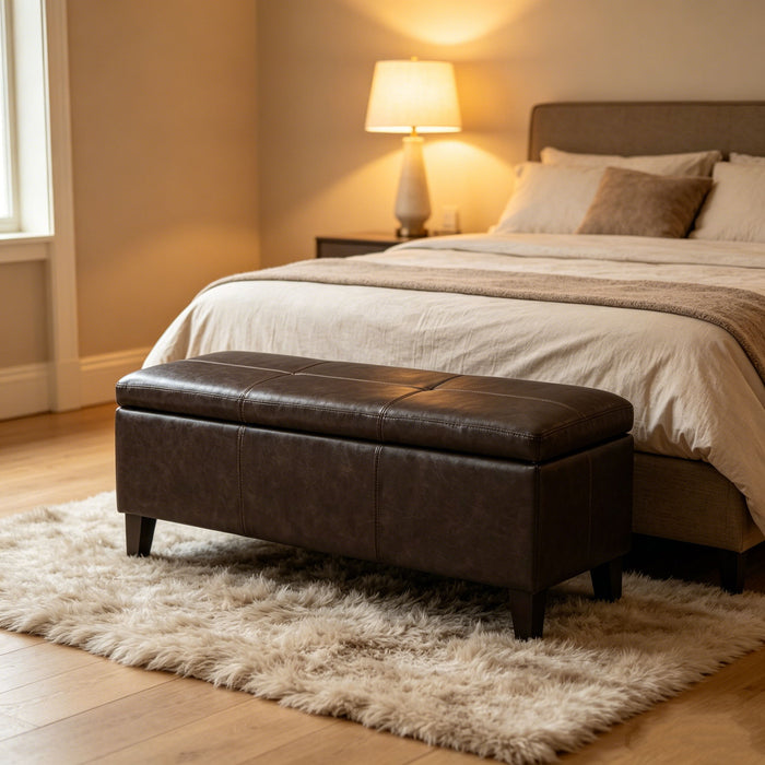 Rectangle Storage Ottoman Bench For Living Room - Brown