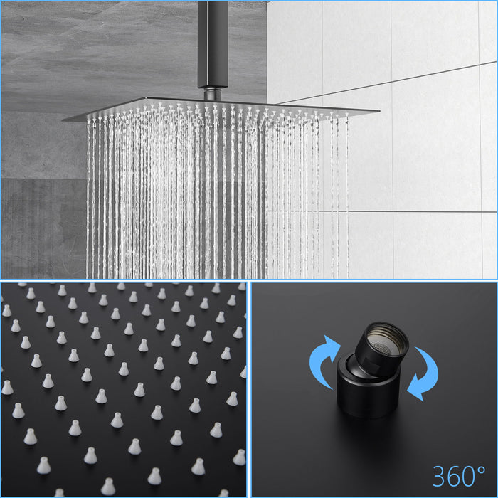 Dual Shower Head 10" Ceiling Mount Square Shower System With Rough In Valve - Matte Black