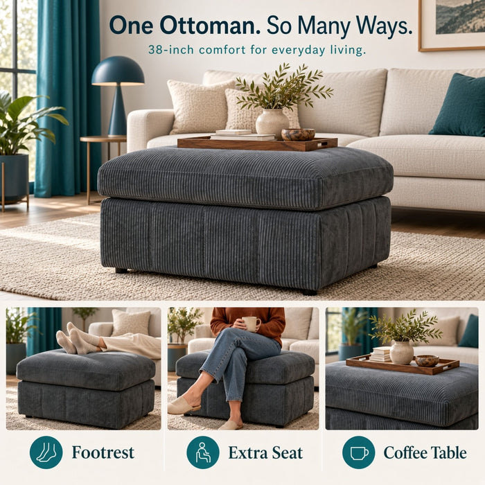 Oversized Ottoman Footrest Extra Seat Living Room - Dark Gray