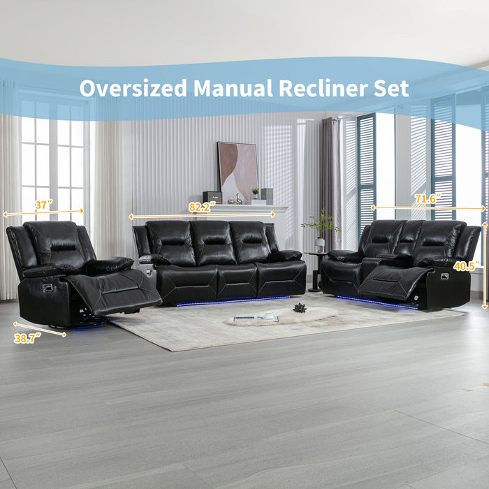 Home Theater Recliner Set Manual Recliner Chair With A LED Light Strip Two Built-In Cup Holders For Living Room
