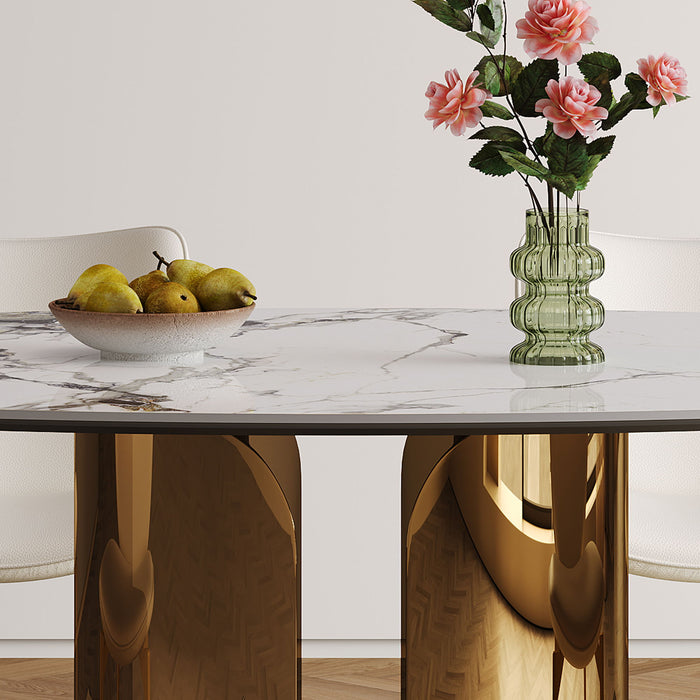 Steel Base Oval Sintered Stone Dining Table With 4 Chairs