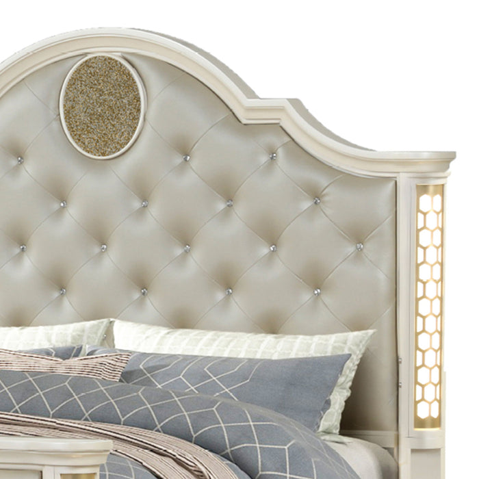 Jasmine - Queen Size Tufted Upholstery & LED Bed - Beige