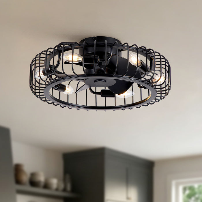 Flush Mount Ceiling Fan With Lights, Low Profile Fandelier With E12 Sockets, Reversible DC Motor, 6 Speeds - Black