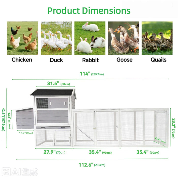 Chicken Coop, Large Outdoor Hen House With Run And Nesting Box Poultry Cage